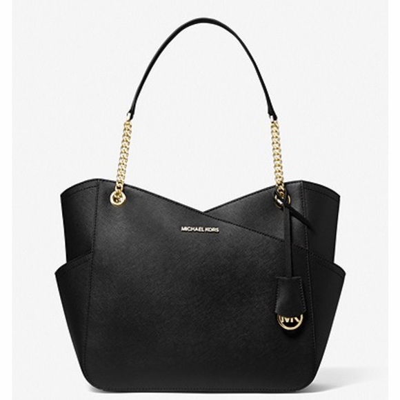 NWT MICHAEL Michael Kors Jet Set Large Saffiano Leather Shoulder Bag - Black - Picture 1 of 3